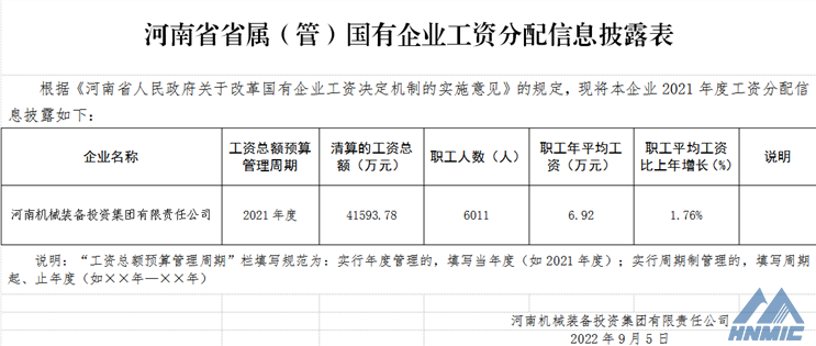 河南機械裝備投資集團工資分配信息披露表